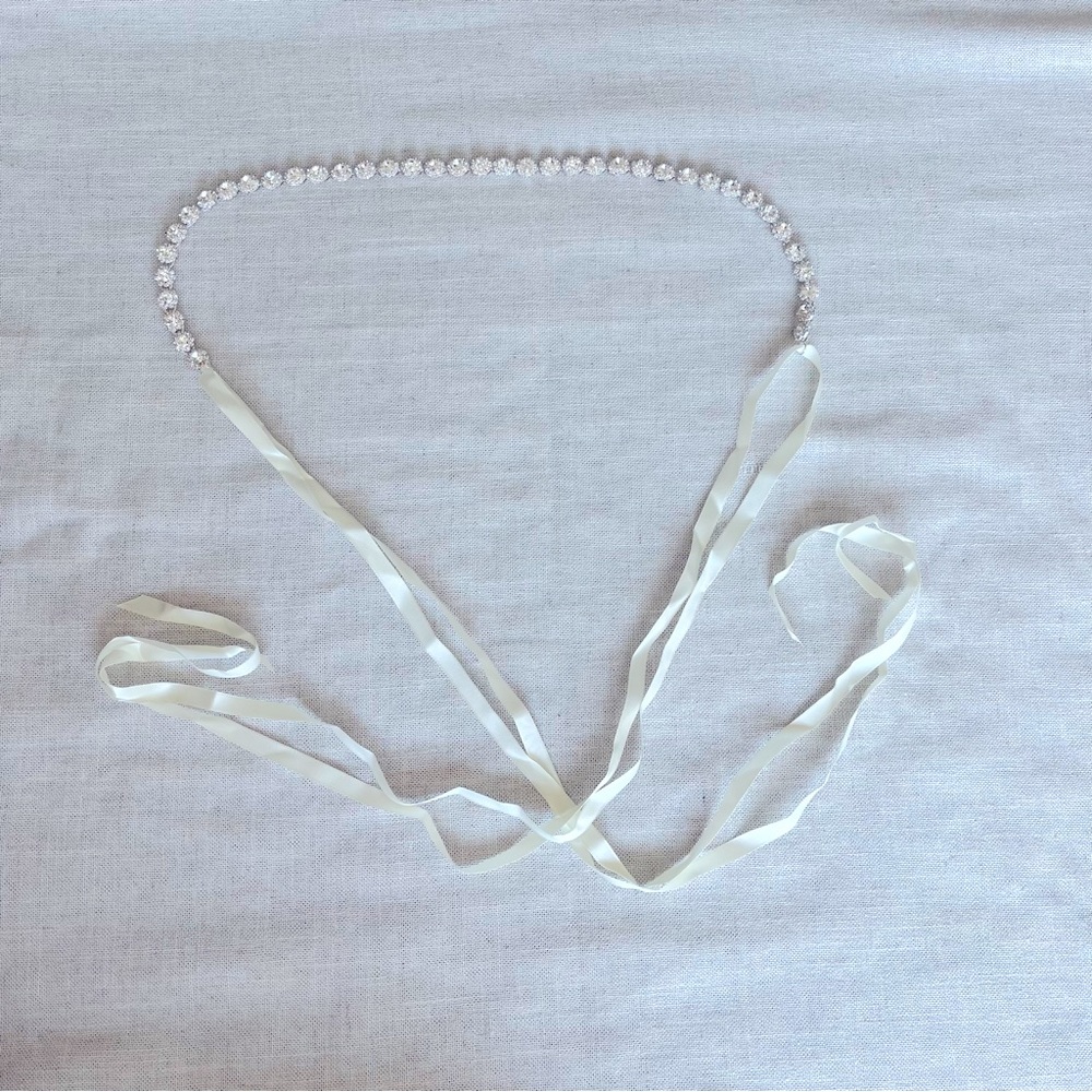 Rhinestone Dress Belt with Ivory Ribbon